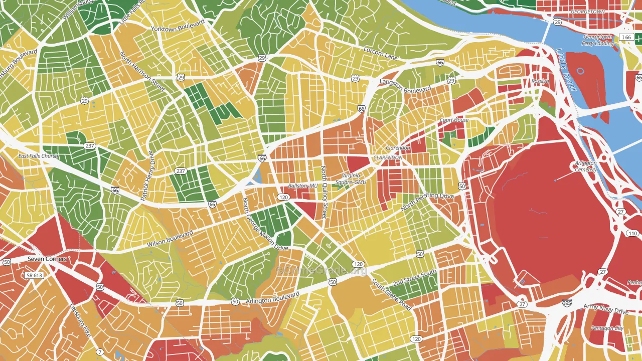 Ballston-Virginia Square, Arlington, VA Map of Theft Rates