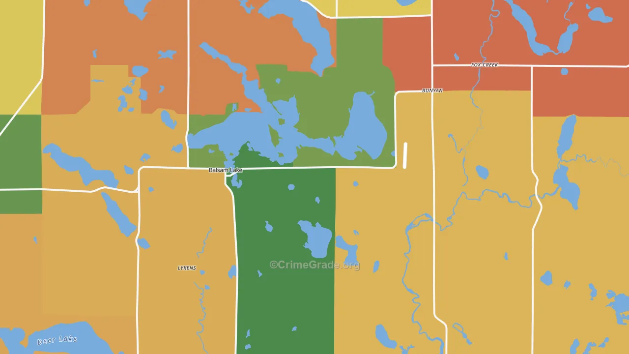 Balsam Lake, WI Map of Theft Rates