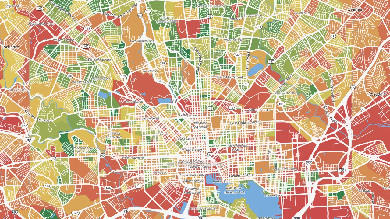 Baltimore City, MD Map of Theft Rates