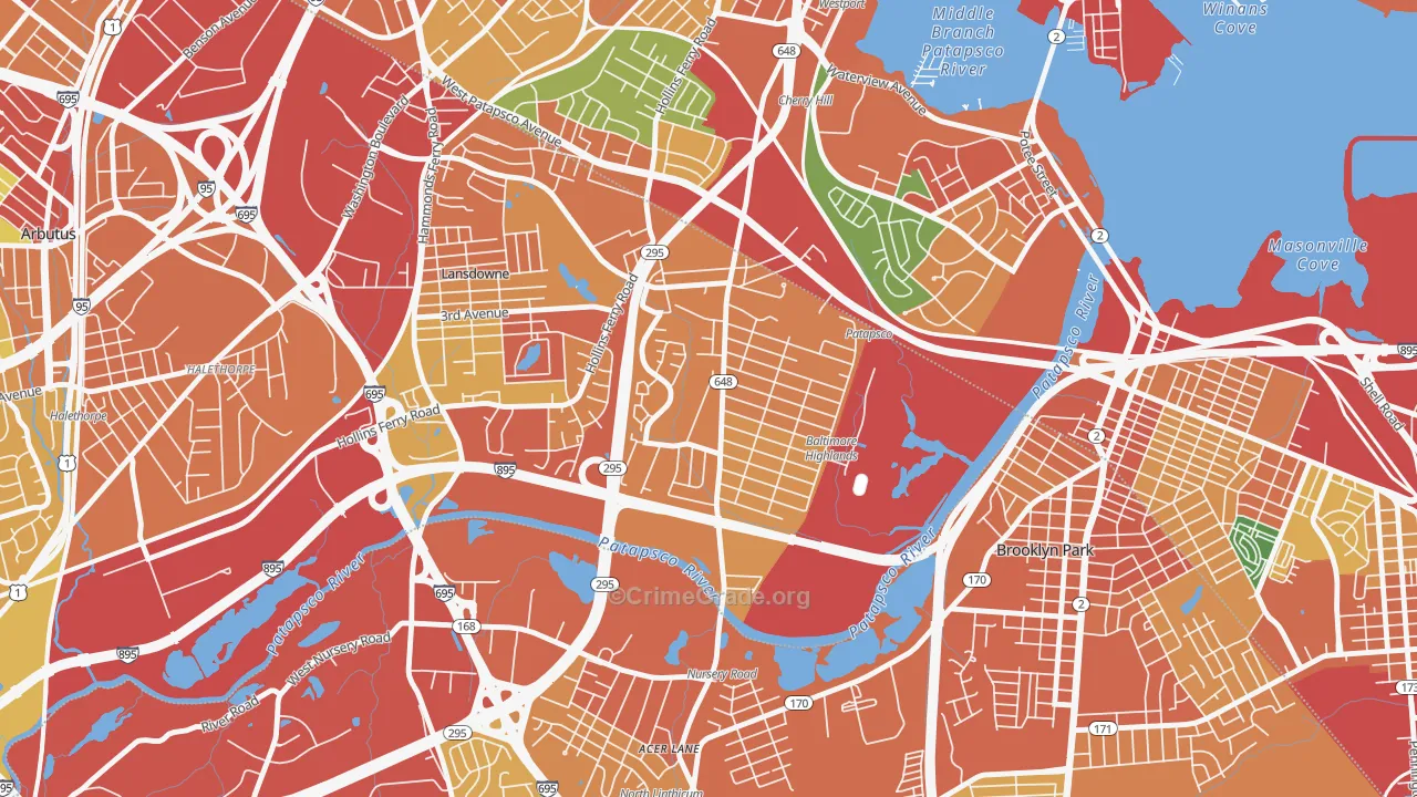 Baltimore Highlands, MD Map of Theft Rates