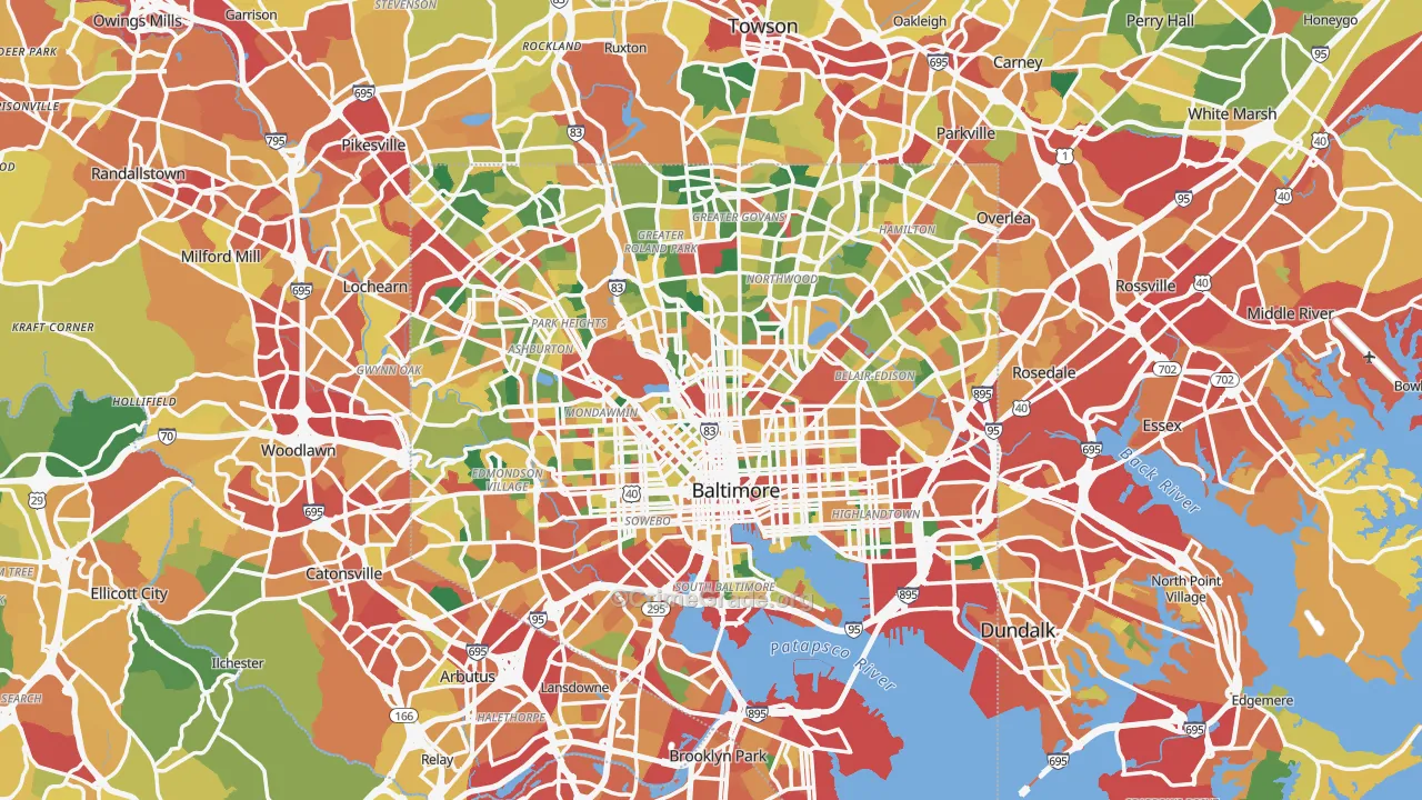 Baltimore, MD Map of Theft Rates