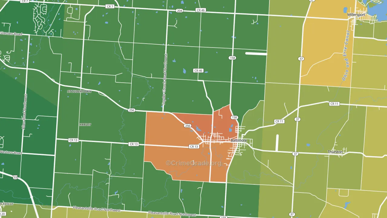 Baltimore, OH Map of Theft Rates