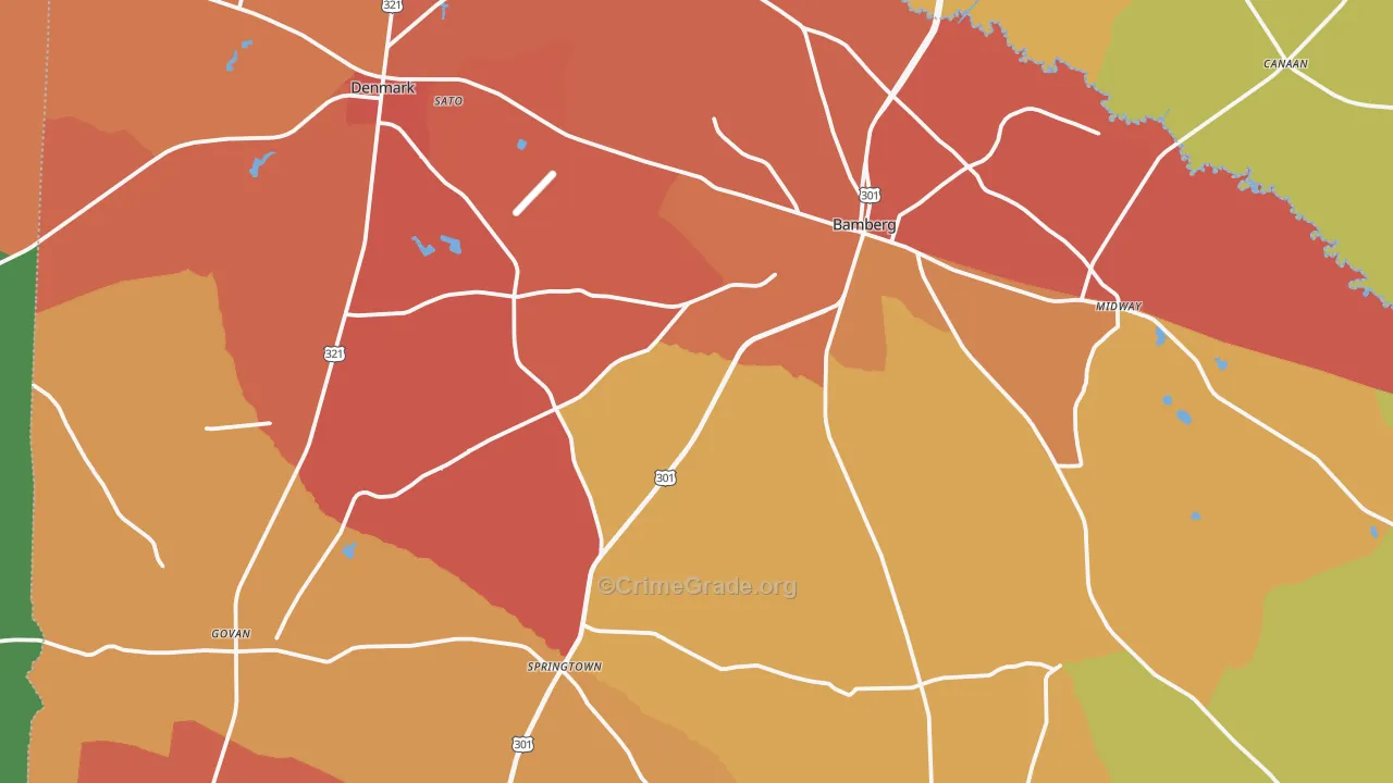 Bamberg County, SC Map of Theft Rates