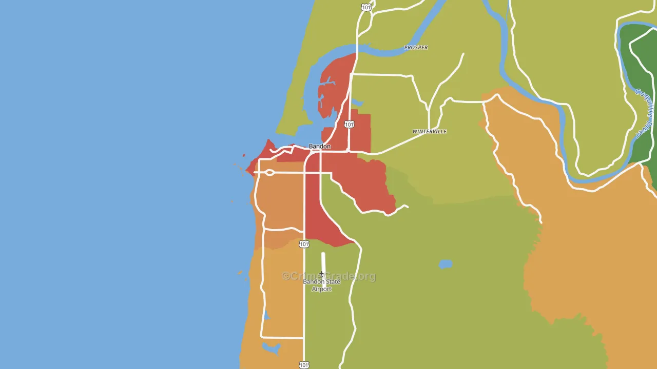 Bandon, OR Map of Theft Rates