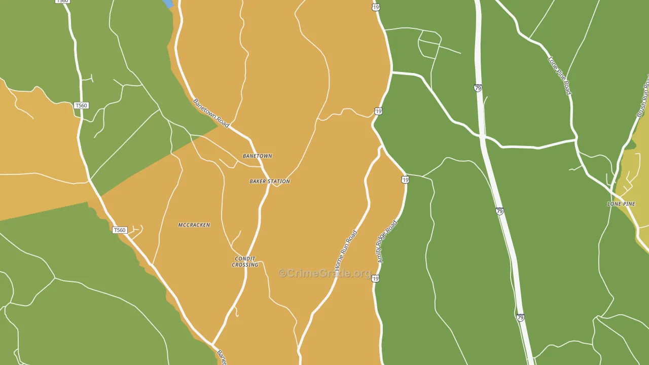 Banetown, PA Map of Theft Rates