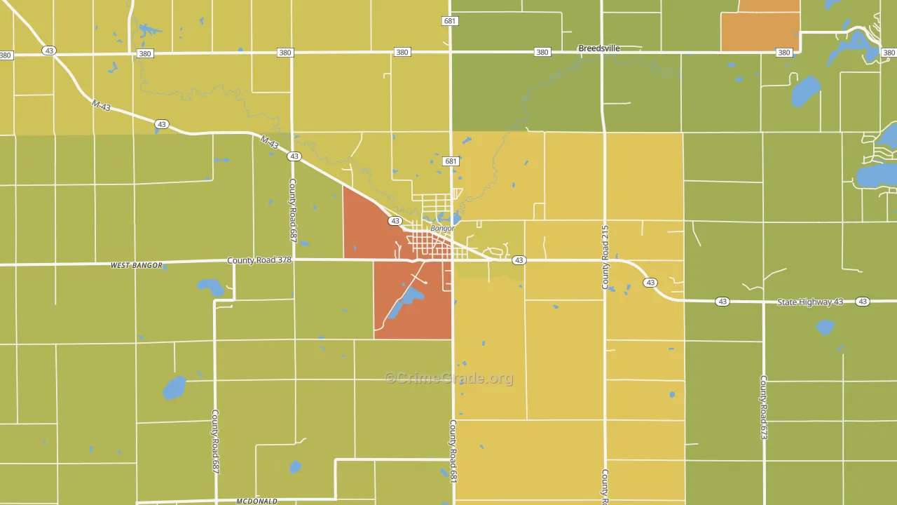 Bangor, MI Map of Theft Rates