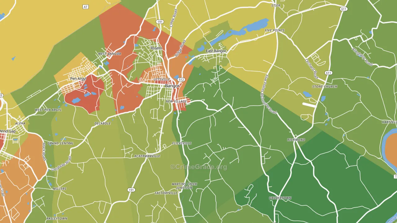 Bangor, PA Map of Theft Rates