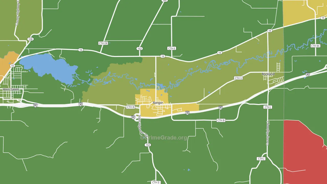 Bangor, WI Map of Theft Rates