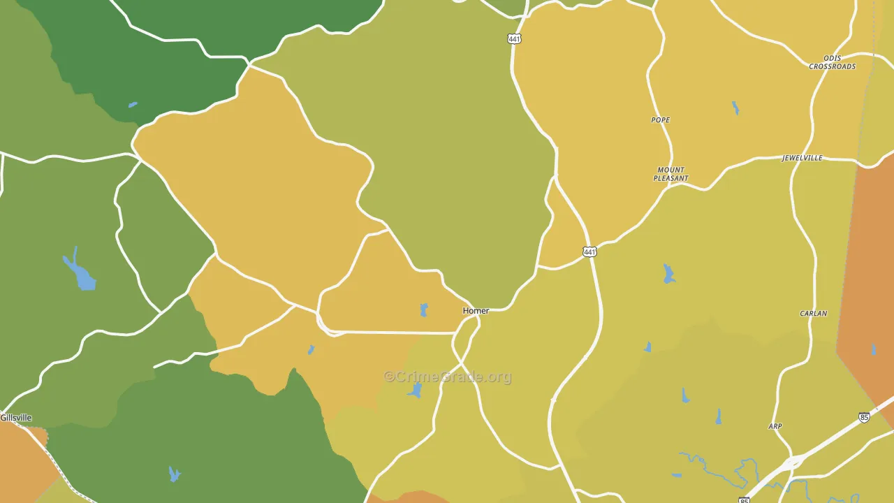 Banks County, GA Map of Theft Rates