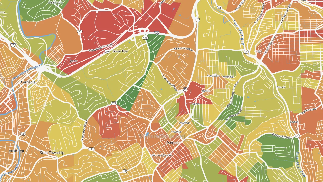 Banksville, Pittsburgh, PA Map of Theft Rates
