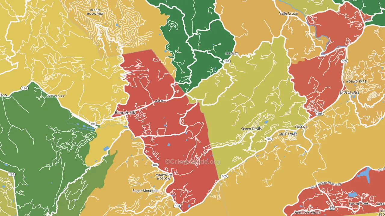Banner Elk, NC Map of Theft Rates