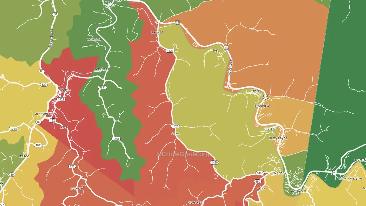 Banner, KY Map of Theft Rates