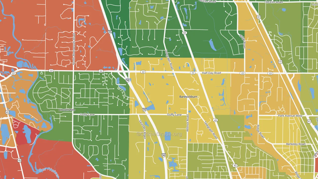 Bannockburn, IL Map of Theft Rates