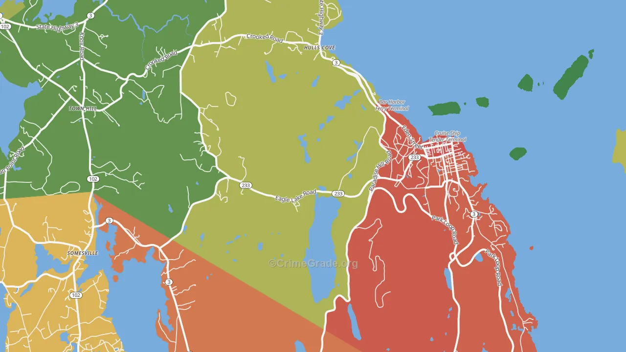 Bar Harbor, ME Map of Theft Rates