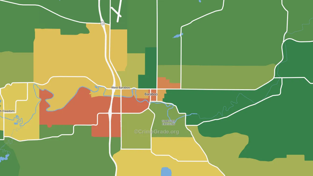 Baraboo, WI Map of Theft Rates