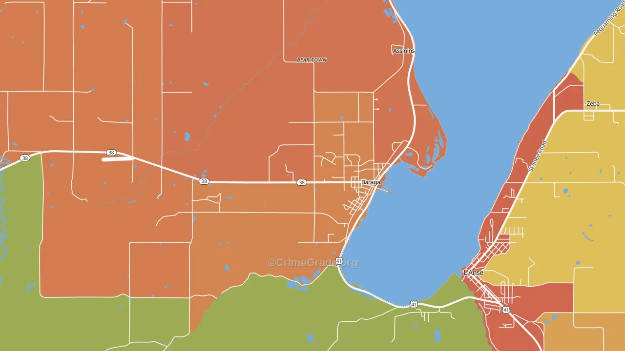 Baraga, MI Map of Theft Rates