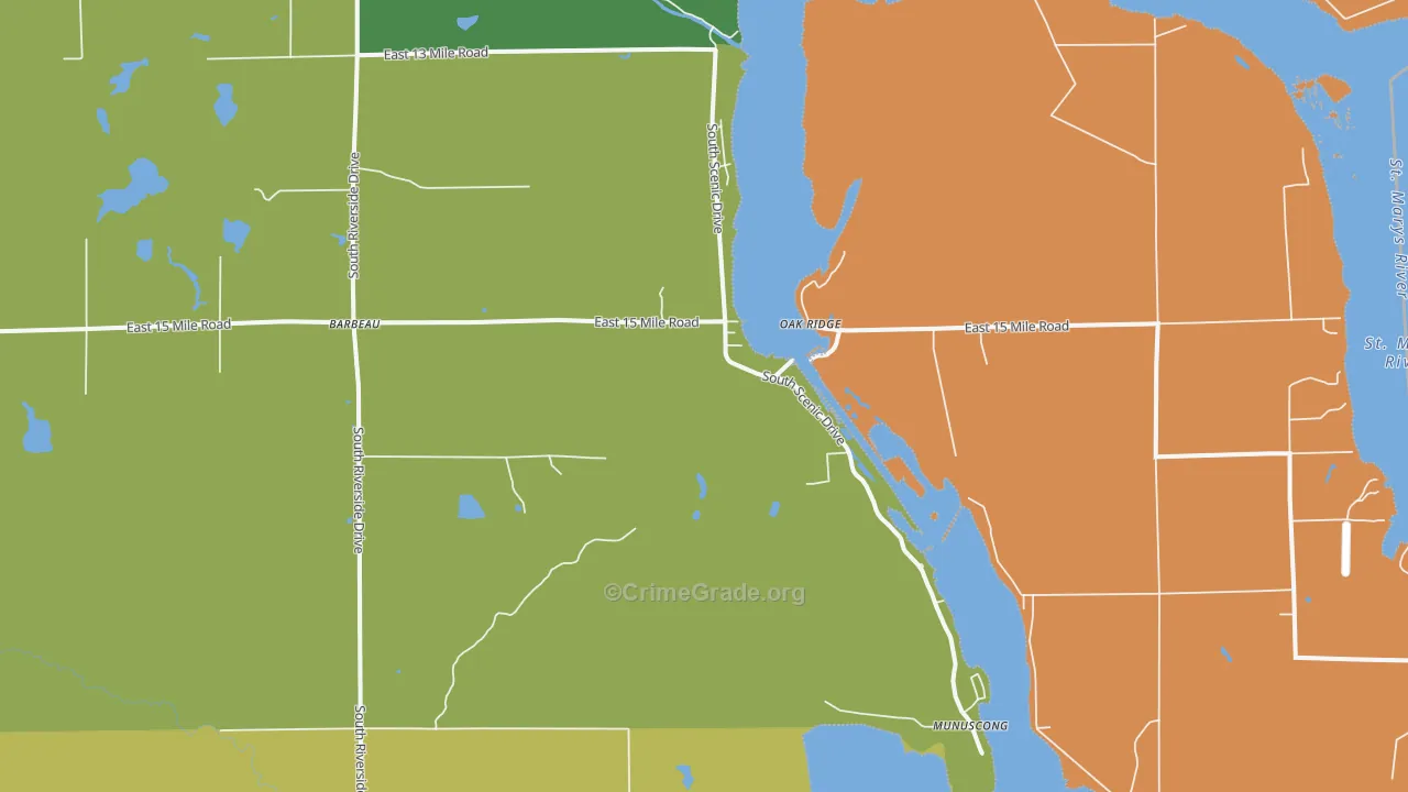 Barbeau, MI Map of Theft Rates