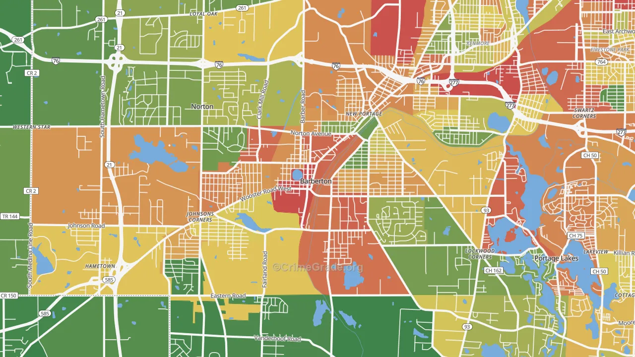 Barberton, OH Map of Theft Rates