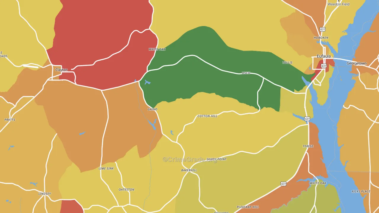 Barbour County, AL Map of Theft Rates