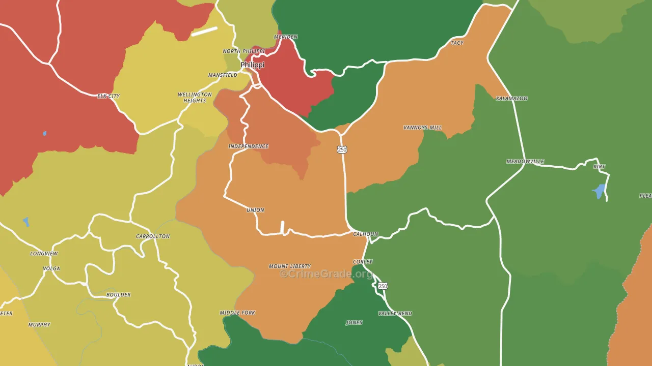 Barbour County, WV Map of Theft Rates