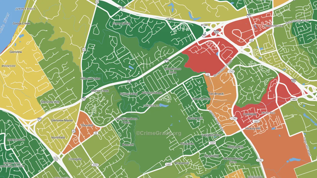 Barbourmeade, KY Map of Theft Rates