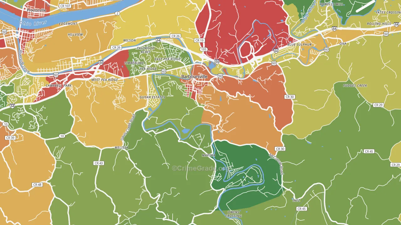 Barboursville, WV Map of Theft Rates