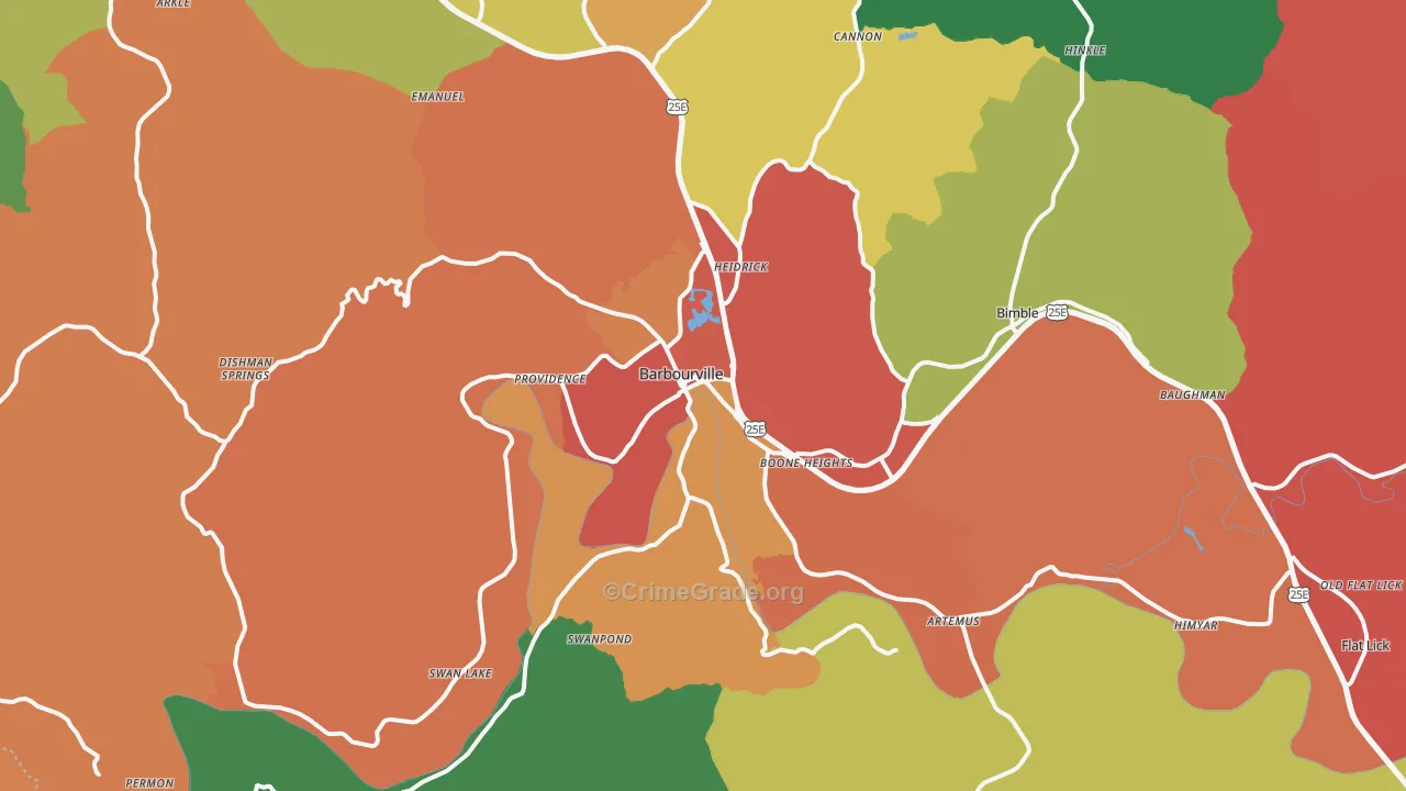 Barbourville, KY Map of Theft Rates