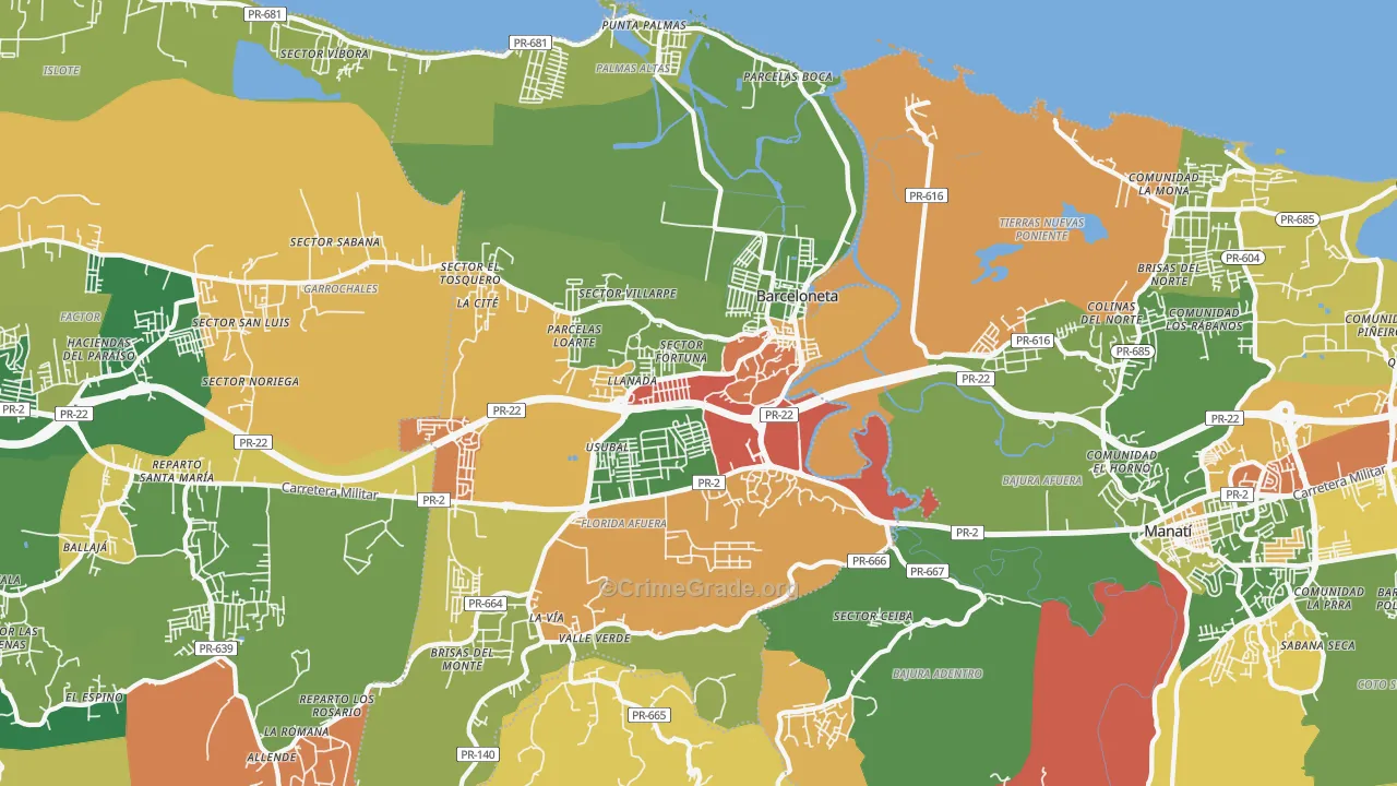 Barceloneta, PR Map of Theft Rates
