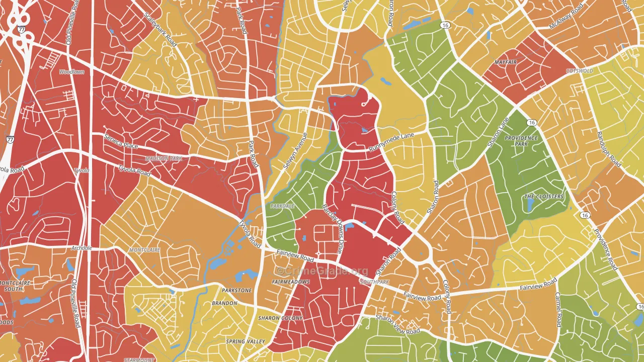 Barclay Downs, Charlotte, NC Map of Theft Rates