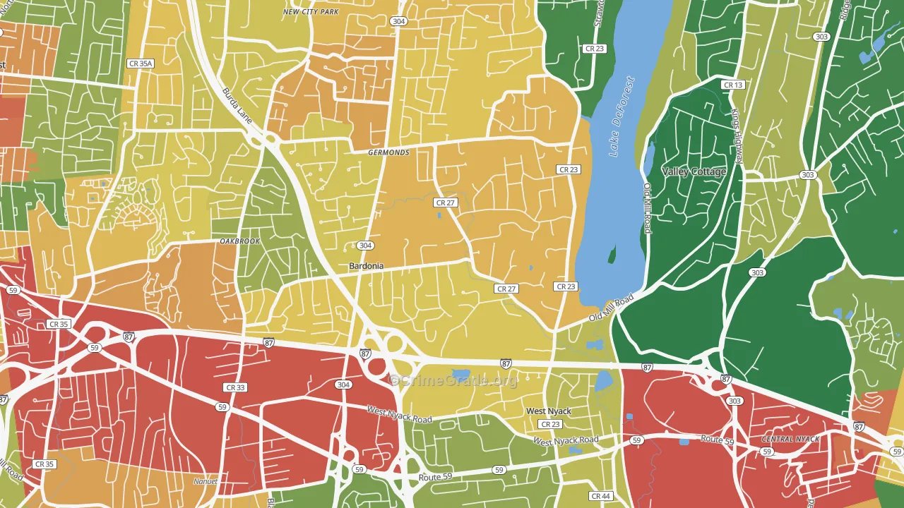 Bardonia, West Nyack, NY Map of Theft Rates