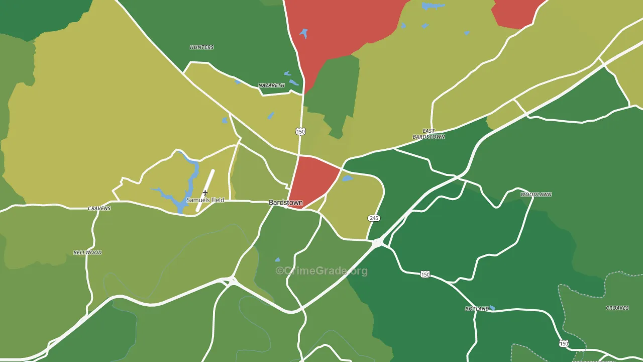 Bardstown, KY Map of Theft Rates