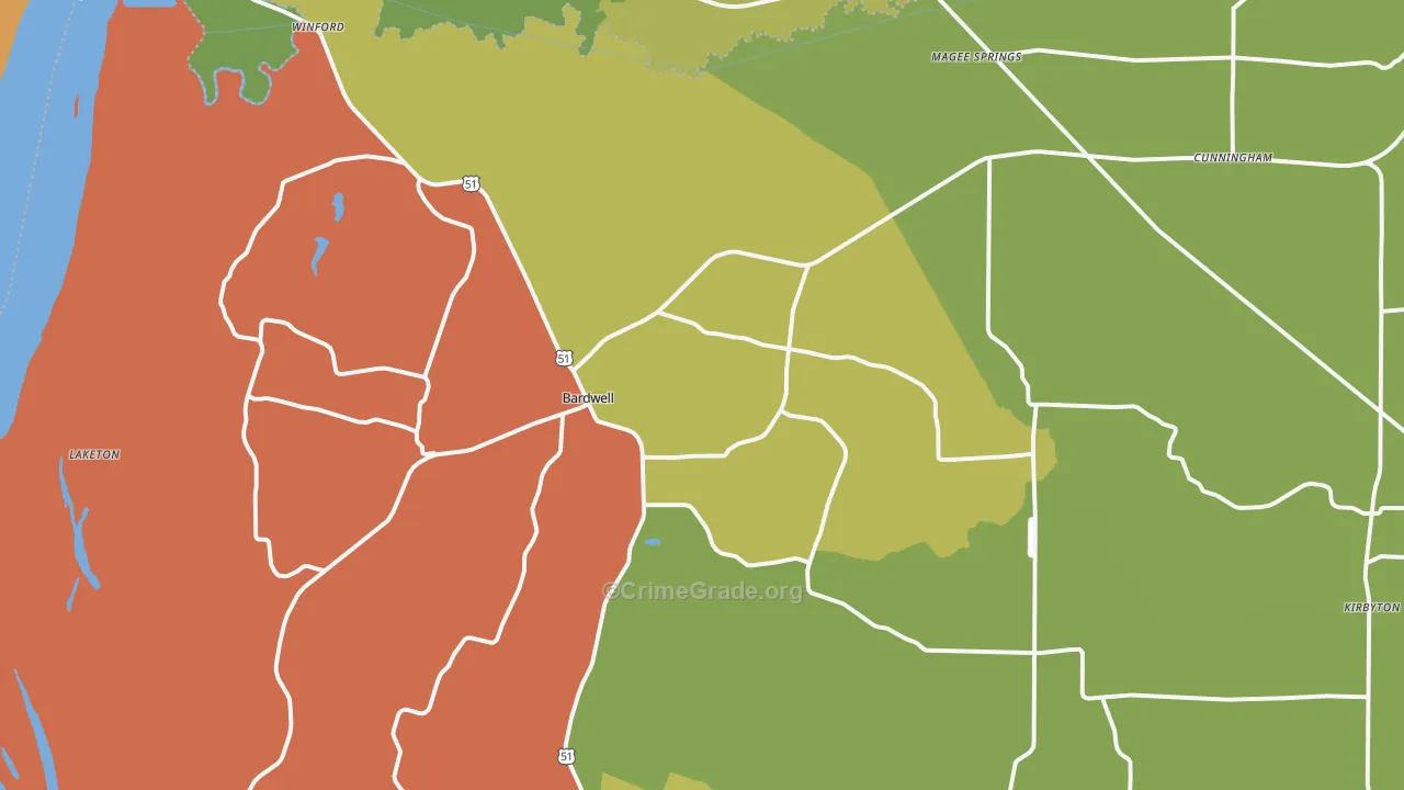 Bardwell, KY Map of Theft Rates