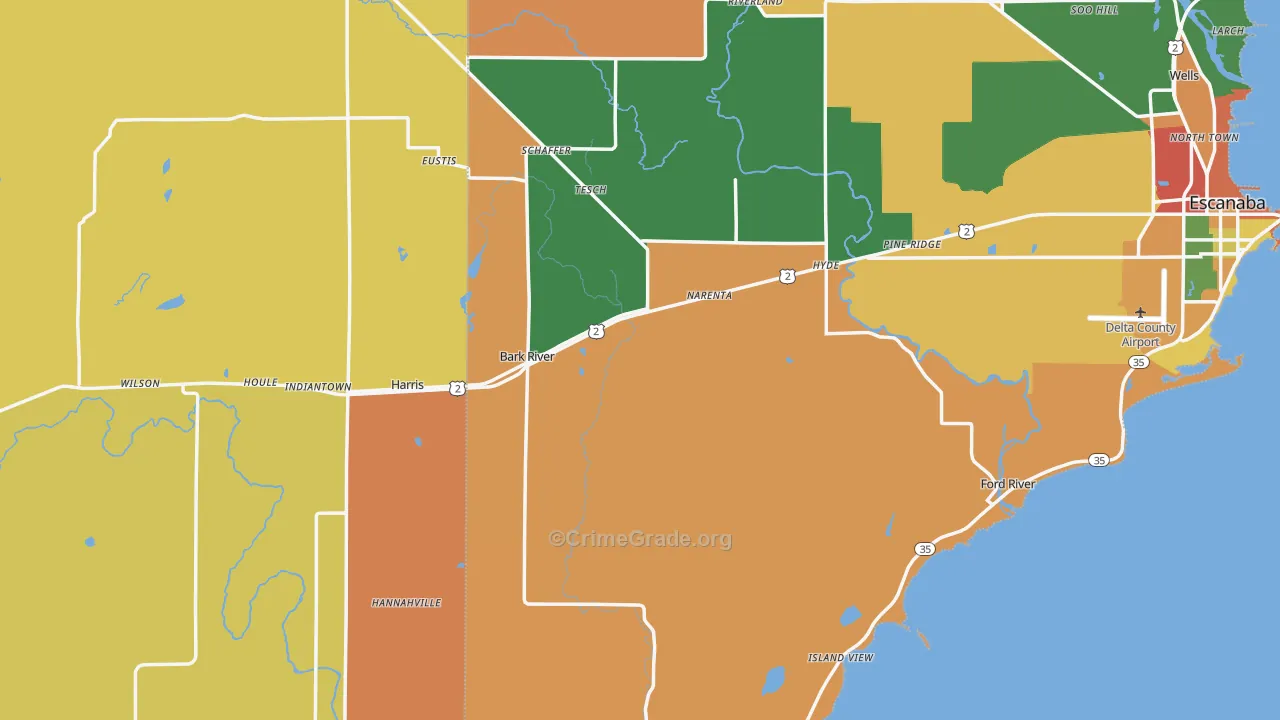 Bark River, MI Map of Theft Rates