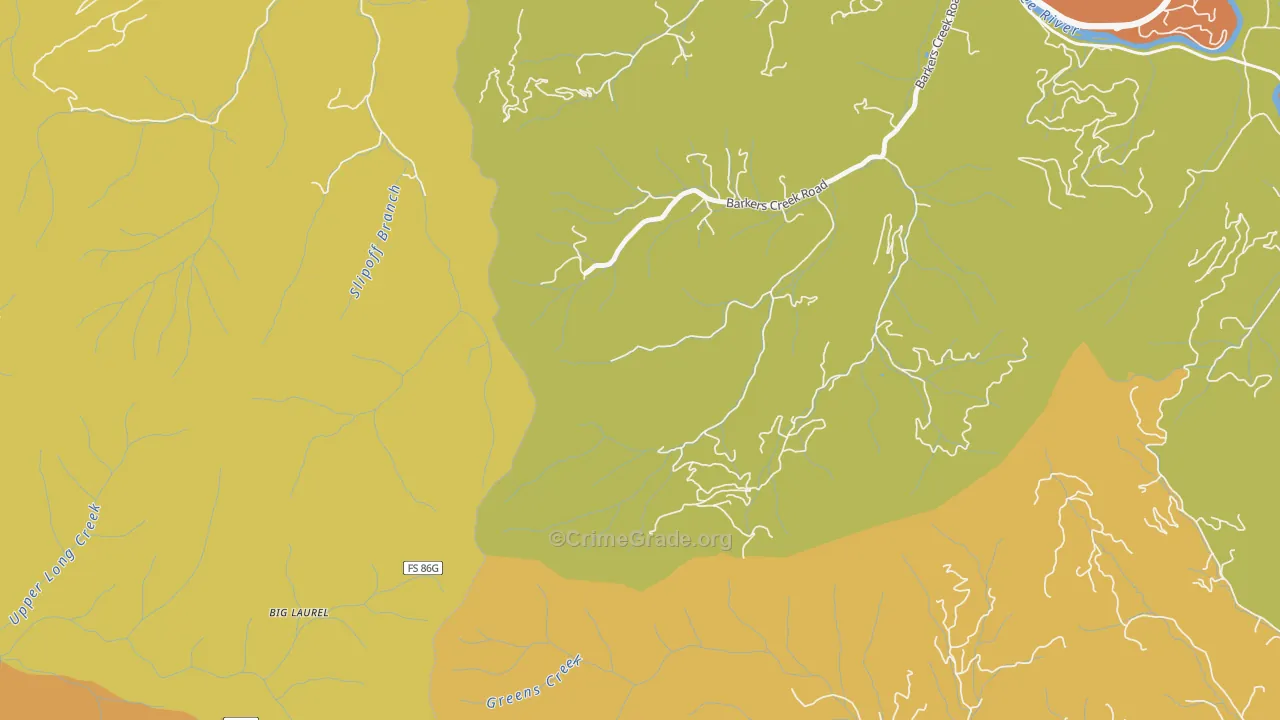 Barkers Creek, NC Map of Theft Rates