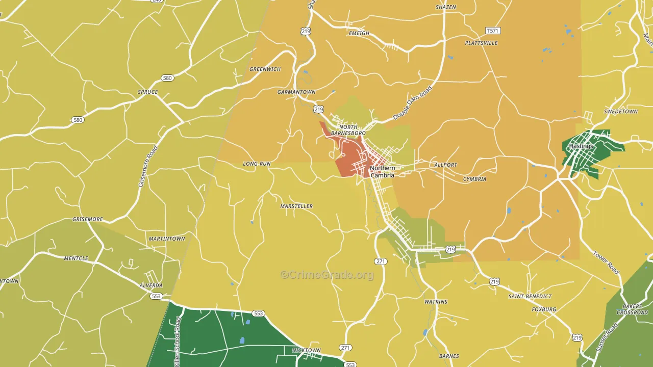 Barnesboro, PA Map of Theft Rates