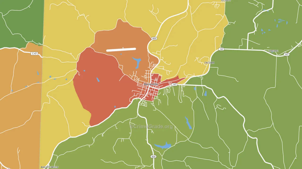 Barnesville Historic District, Barnesville, OH Map of Theft Rates
