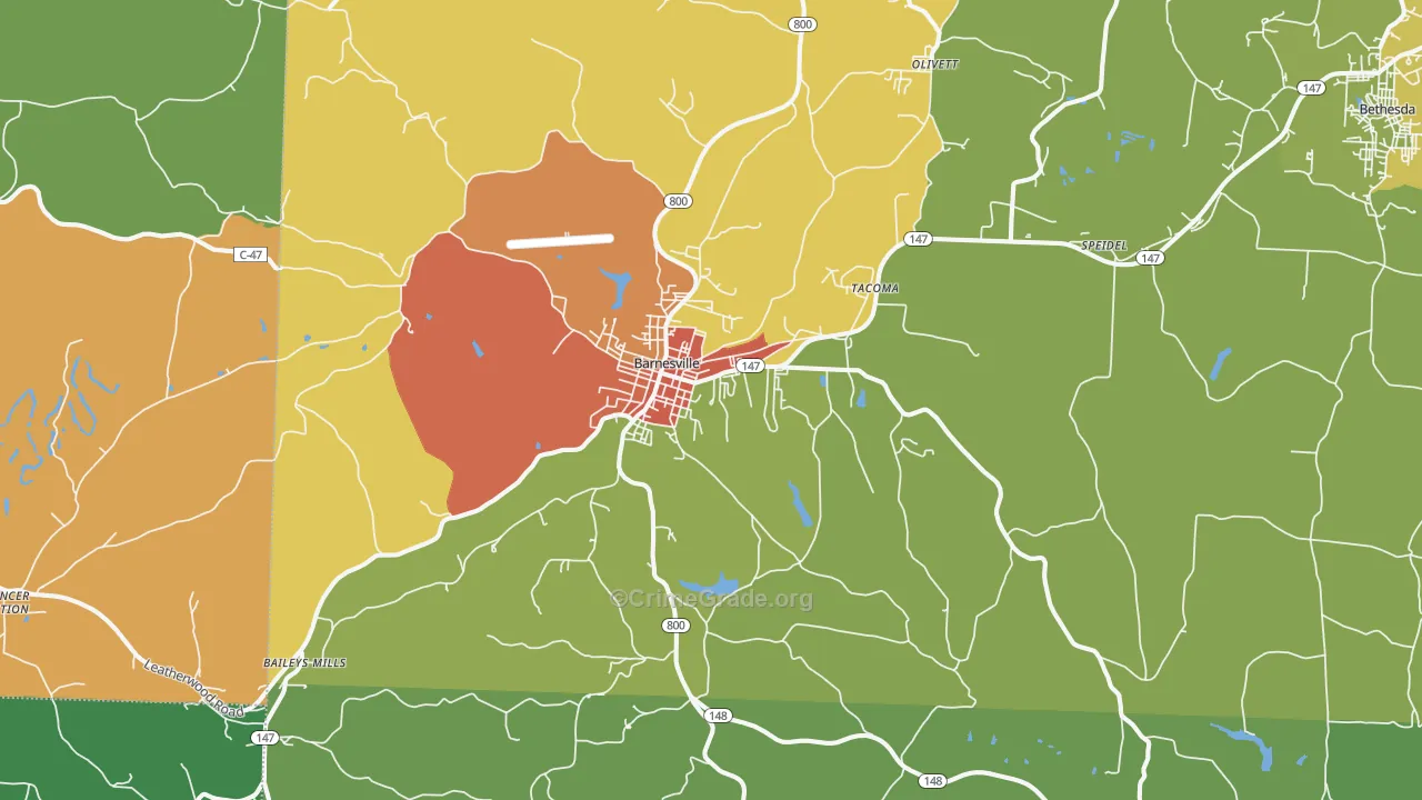Barnesville, OH Map of Theft Rates