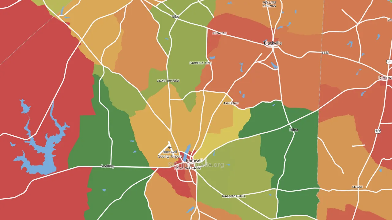 Barnwell County, SC Map of Theft Rates