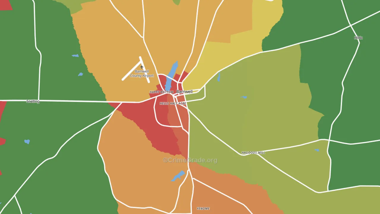 Barnwell, SC Map of Theft Rates