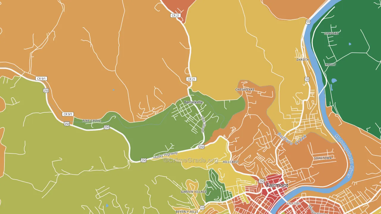 Barrackville, WV Map of Theft Rates