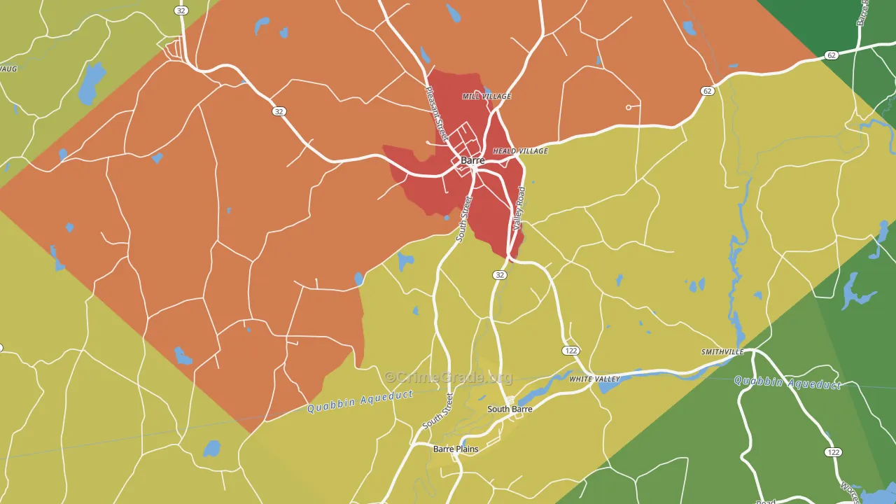 Barre, MA Map of Theft Rates