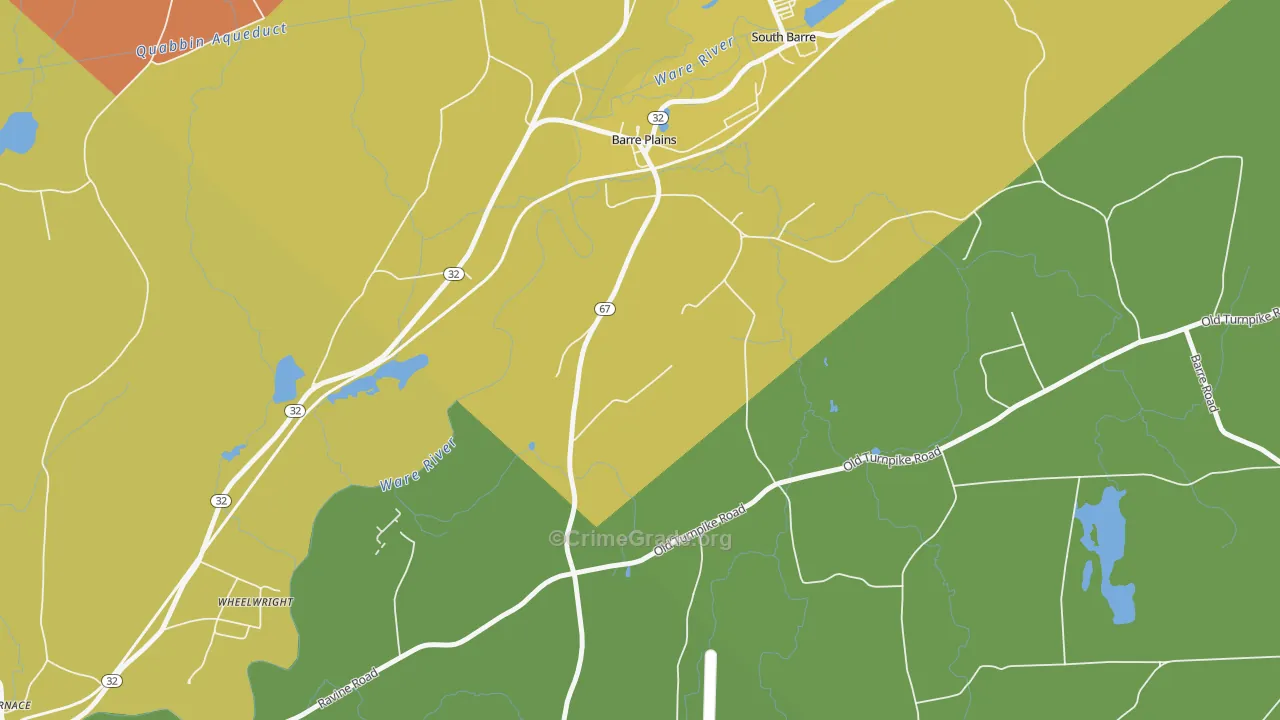 Barre Plains, MA Map of Theft Rates