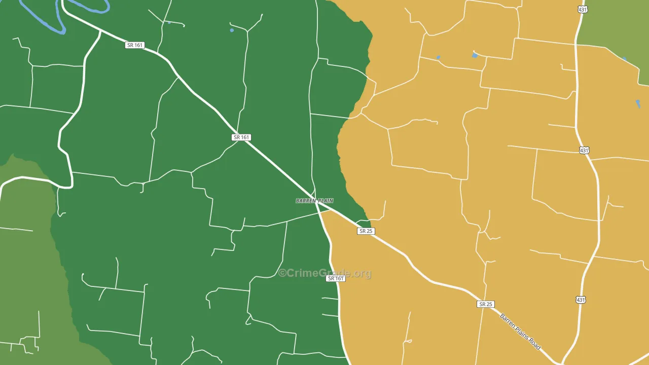 Barren Plain, TN Map of Theft Rates