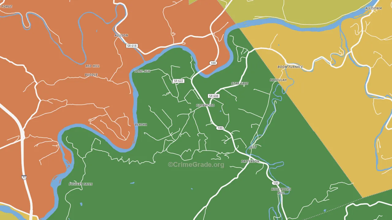 Barren Springs, VA Map of Theft Rates