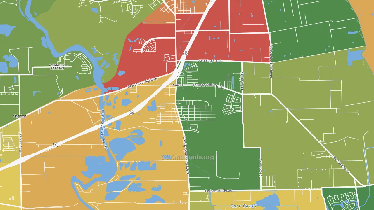 Barrett, TX Map of Theft Rates
