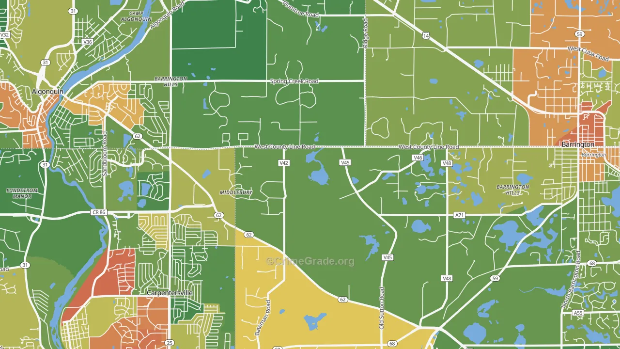 Barrington Hills, IL Map of Theft Rates