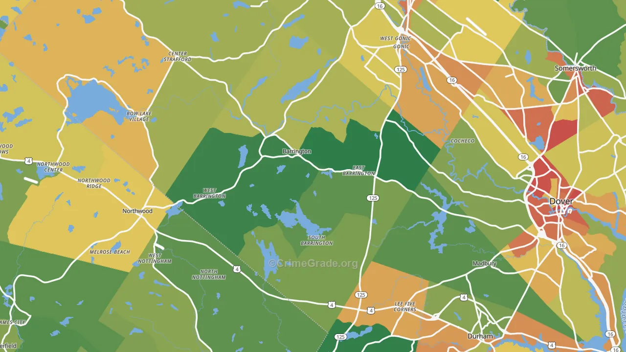 Barrington, NH Map of Theft Rates