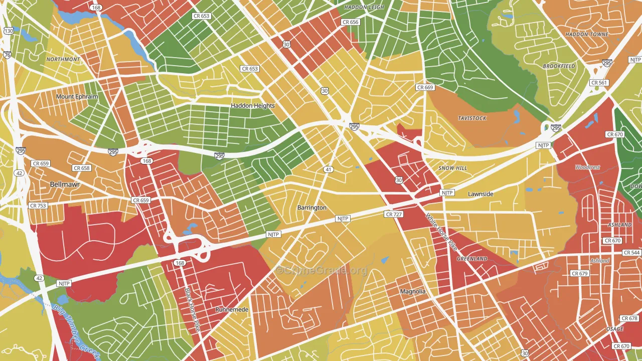 Barrington, NJ Map of Theft Rates