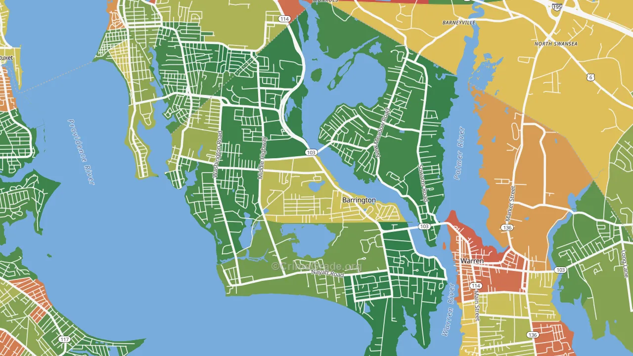 Barrington, RI Map of Theft Rates