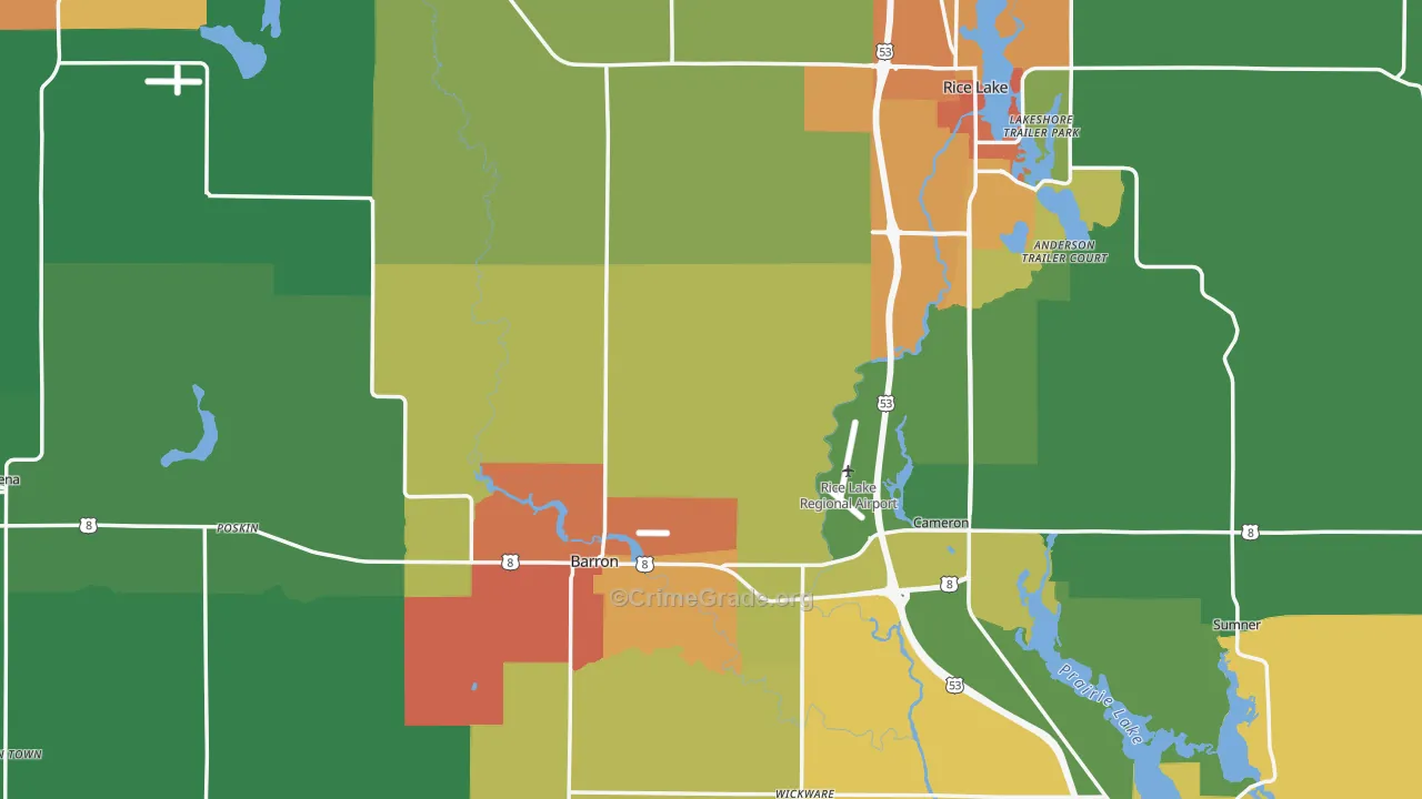 Barron County, WI Map of Theft Rates